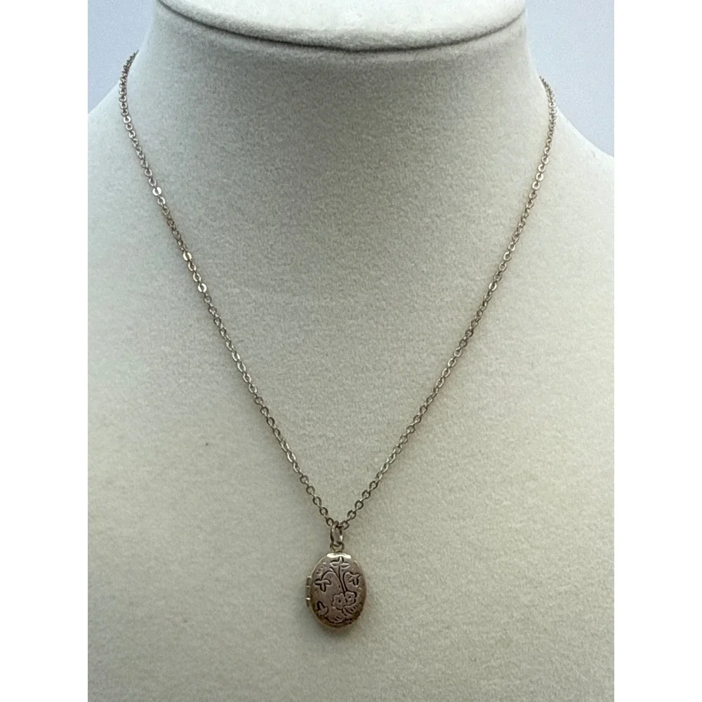 Big Sis 2005 Floral Oval Locket Necklace Silver Tone Pink Rhinestone Cross Charm